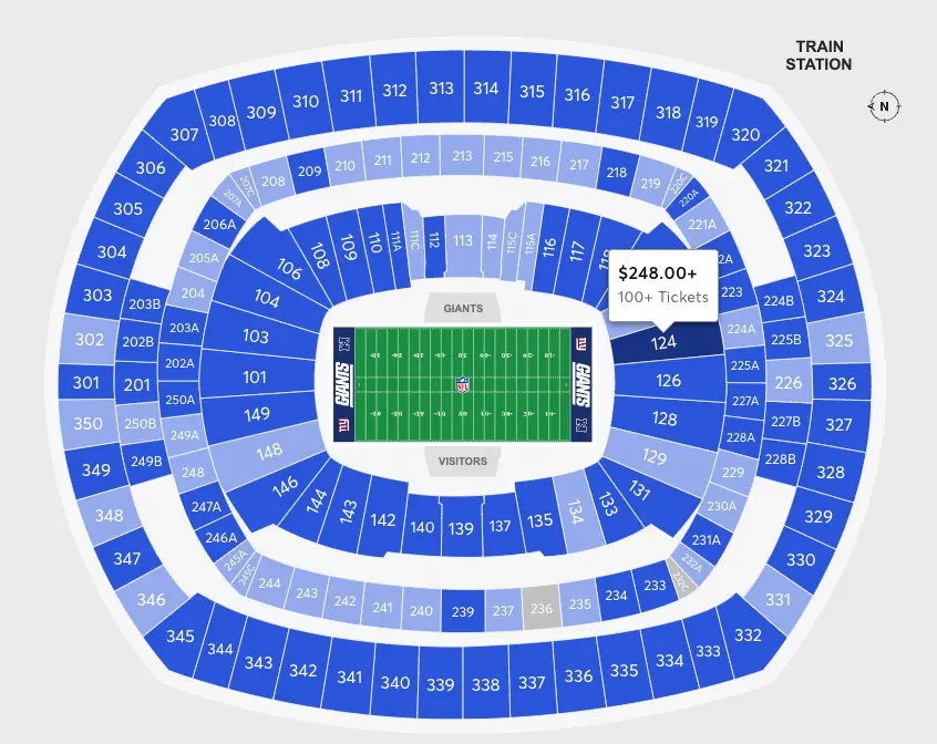 Ticketmaster venue map with section popovers